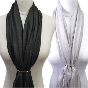 2Pcs Long Black Evening Shawls Wrap silver Ring